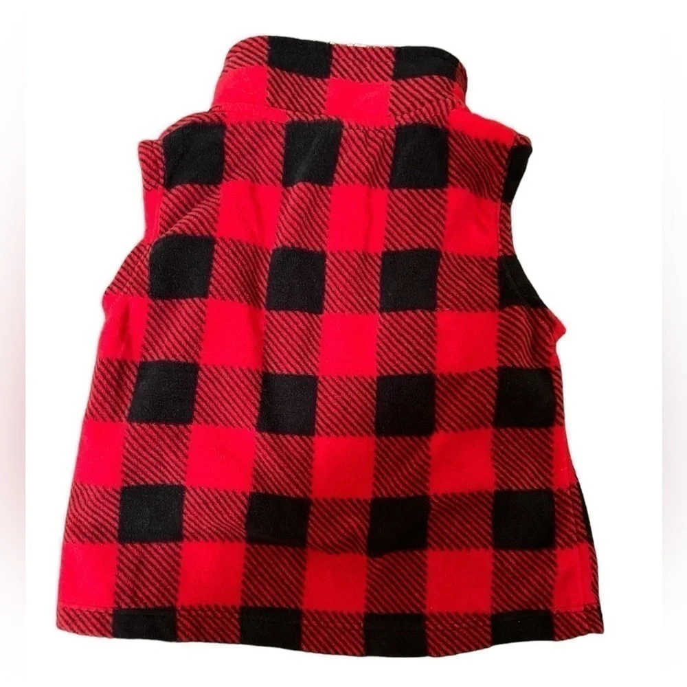 Carters 9 month baby girl red and black plaid vest w/Sherpa style lined collar